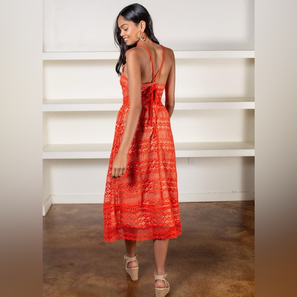 Adelyn Rae Alana Crochet Lace Midi Dress - size small -NWT-mandarin red/stunning - Picture 9 of 16